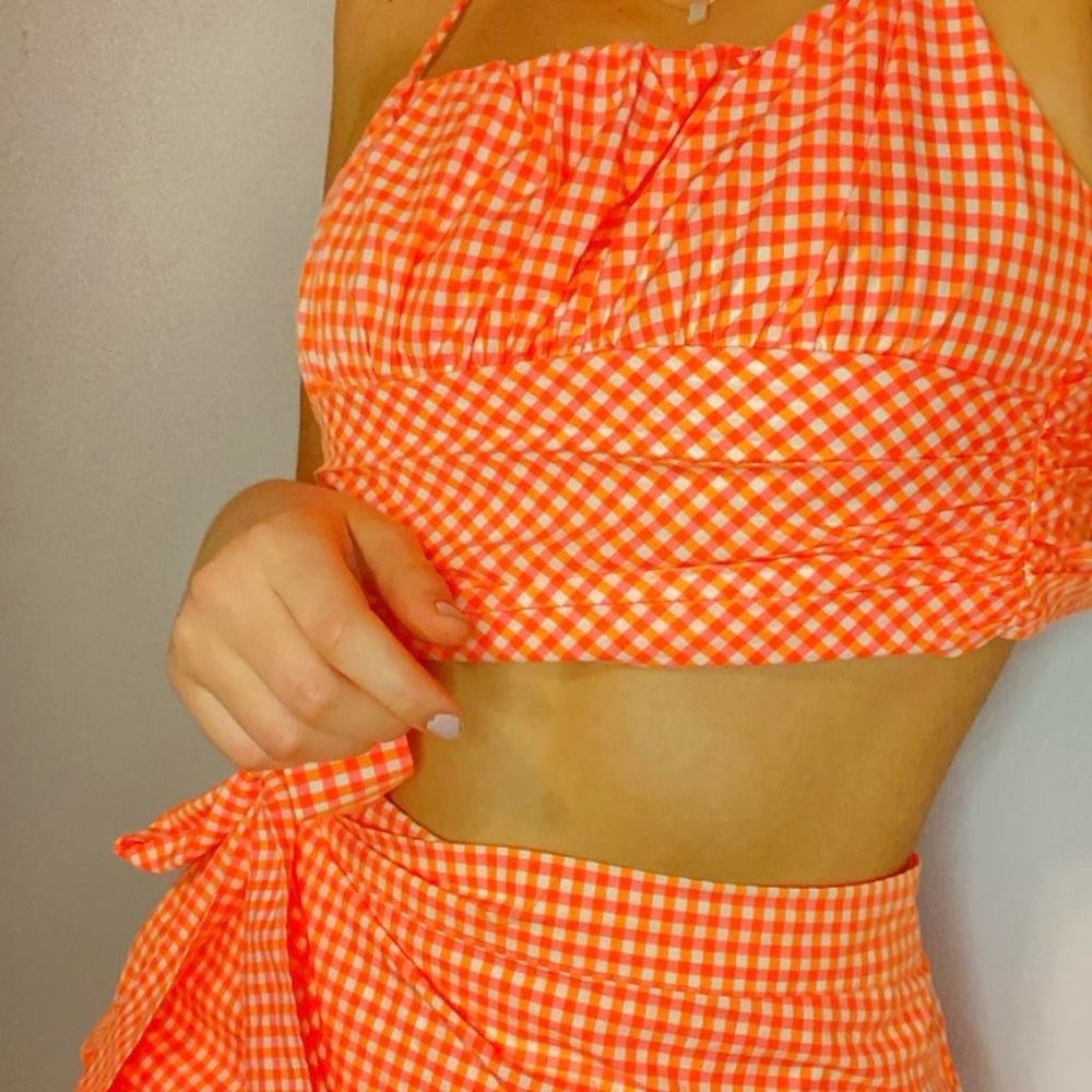 ZARA orange gingham crop top and skort set